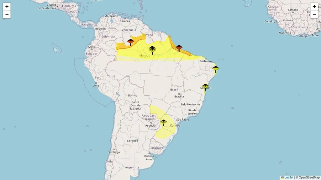 Inmet emite alertas para chuvas intensas e tempestades em 1397 municípios