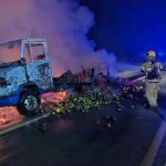 Caminhão carregado de frutas incendeia na BR-235 em Frei Paulo