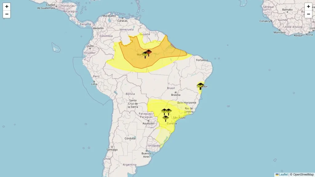 Sete Alertas Meteorológicos em Vigor Neste Domingo em Todo o Brasil