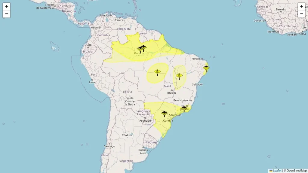 Sete alertas meteorológicos são emitidos para o Brasil nesta terça-feira