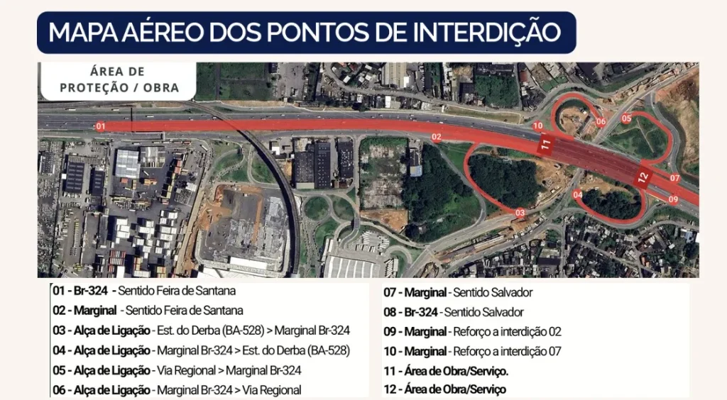 BR-324 terá bloqueios noturnos por três dias para obras de viaduto do VLT