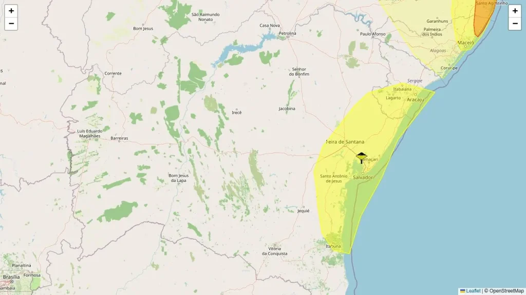 Inmet emite alerta para 131 municípios da Bahia devido à possibilidade de chuvas