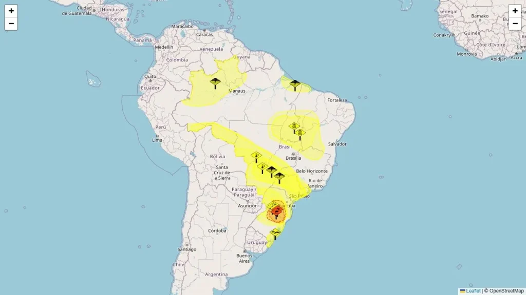 Inmet emite alertas de chuvas intensas e geadas para 2805 municípios em 18 estados