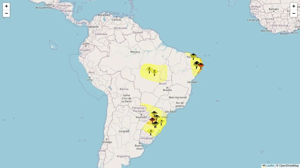 Treze alertas meteorológicos estão ativos em diversas regiões do Brasil