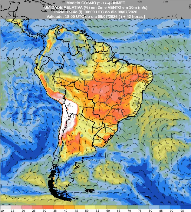 Massa de ar seco deve provocar baixa umidade no interior do Brasil até domingo