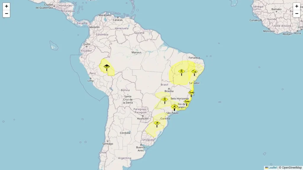Nove alertas meteorológicos são emitidos para diferentes regiões do Brasil