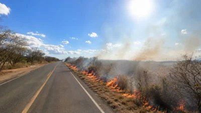 Incêndio criminoso na BR-030 derruba energia e para Adutora do Algodão