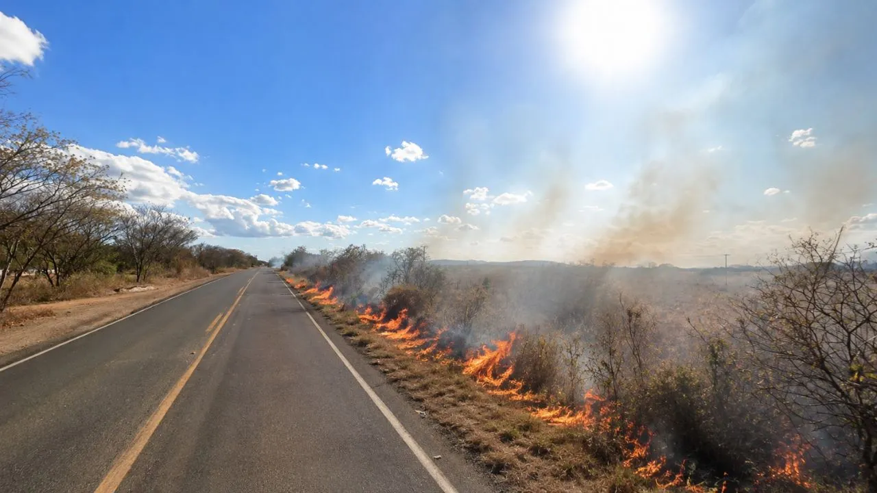 Incêndio criminoso na BR-030 derruba energia e para Adutora do Algodão